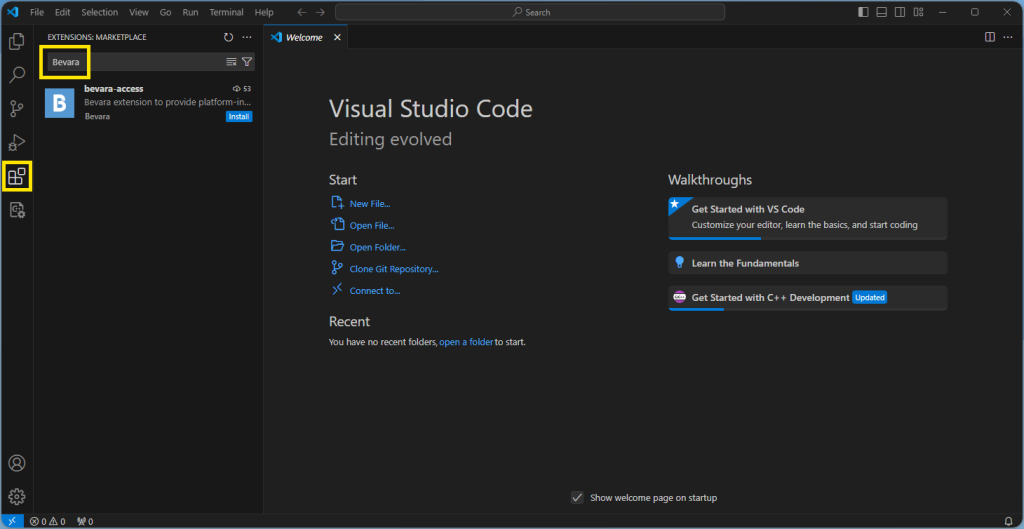 Search for the Bevara Access VS Code Extension